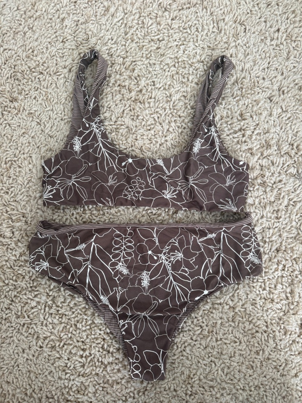 acacia swimwear Brown Floral Scoop-Top High-Waist Bikini set
